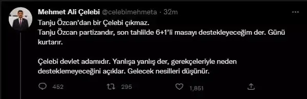 Mehmet Ali Çelebi’den kendisini hedef alan Tanju Özcan’a ayar: Çelebi devlet adamıdır Özcan günü kurtarır