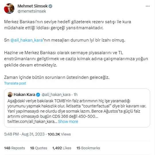 Hazine ve Maliye Bakanı Mehmet Şimşek'ten "Rezerv satışı ile kura müdahale edildi" iddiasına yalanlama - 1