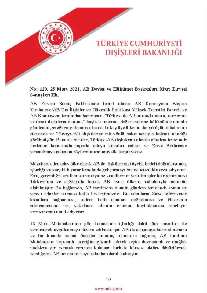 Dışişleri Bakanlığından AB’nin Türkiye mesajı hakkında açıklama: Tek taraflı bakış açısıyla kaleme alınmış!