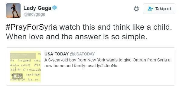 Lady Gaga, Suriye için dua istedi - 1