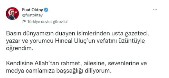 Hıncal Uluç 83 yaşında hayatını kaybetti! Usta yazar için taziye mesajları peş peşe geldi