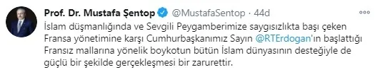 Başkan Erdoğan’ın Fransız mallarını boykot çağrısına TBMM Başkanı Şentop’tan destek
