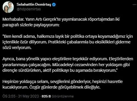 1685535963100.jpeg Selahattin Demirtaş aktif siyaseti bıraktığını açıkladı vatandaş bombardımana tuttu: Aldığın canlar peşini bırakmaz - 3