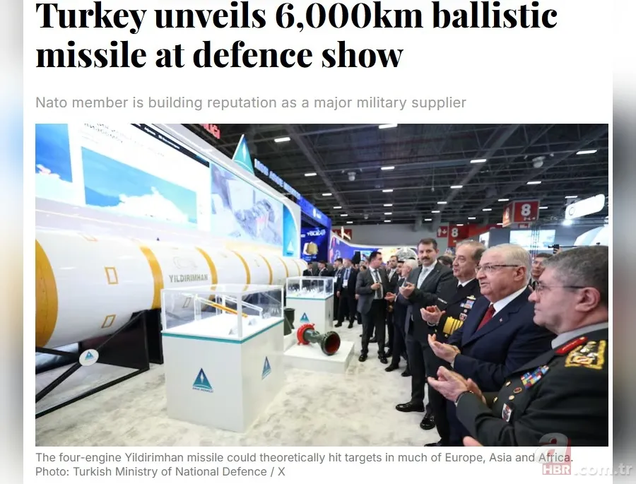Türkiye'nin 6.000 km menzilli hipersonik balistik füzesi Yıldırımhan dünya basınında 3