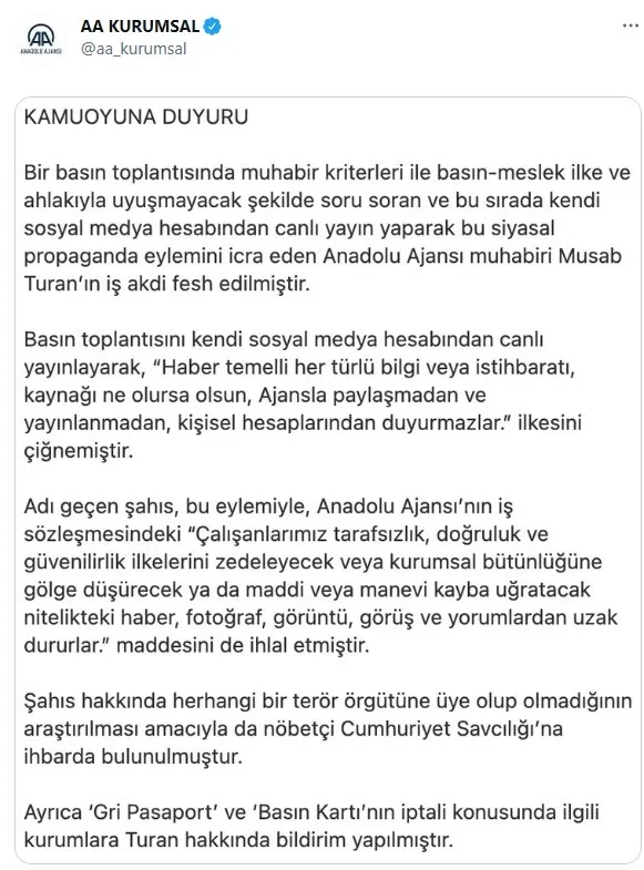 Muhabir Musab Turan’ın FETÖ bağlantısı ortaya çıktı