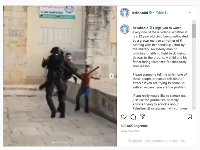 Instagram’dan Bella Hadid’e Filistin engeli! İsrail lobisi Filistin’e destek paylaşımlarını sansürletti