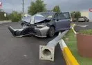 Kaygan yolda direğe çarptı
