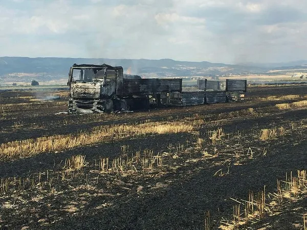 Sigara izmariti tarlayı ve TIR'ı küle çevirdi - 2