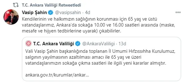 Son dakika: Ankara Valiliğinden 65 yaş ve üzeri vatandaşlar için flaş "koronavirüs" kararı - 1