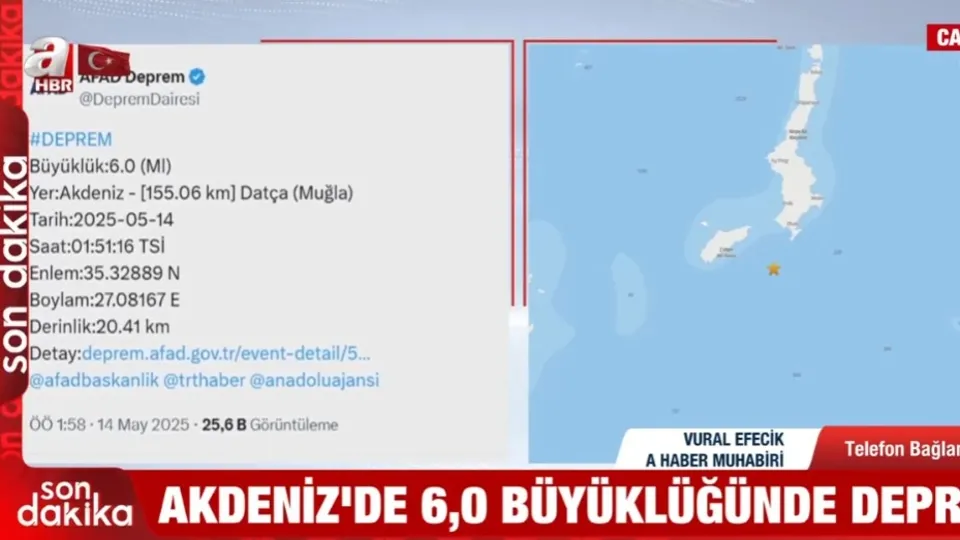 Akdeniz’de 6 büyüklüğünde deprem