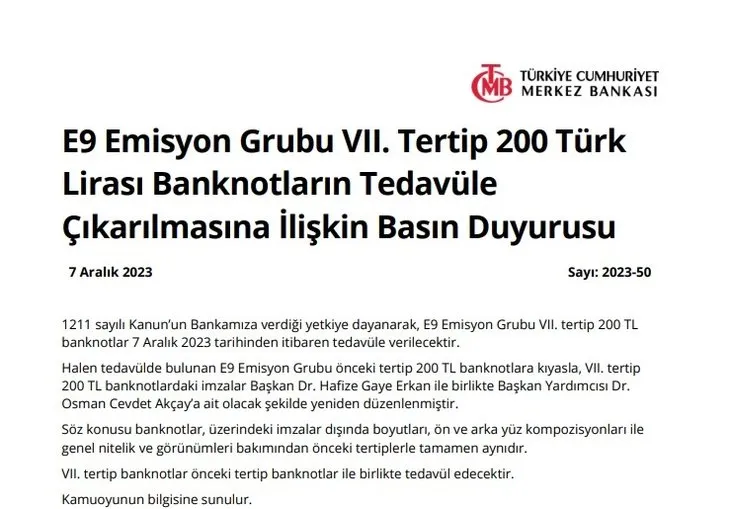Yeni 200 Türk lirası tedavüle girdi! Merkez Bankası duyurdu