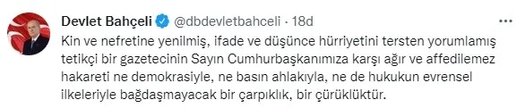 MHP Genel Başkanı Devlet Bahçeli’den Sedef Kabaş’a sert tepki: Anti demokratik ve faşizan sözleri kınıyorum