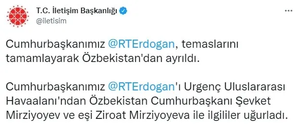 Başkan Recep Tayyip Erdoğan Özbekistan'dan ayrıldı - 1
