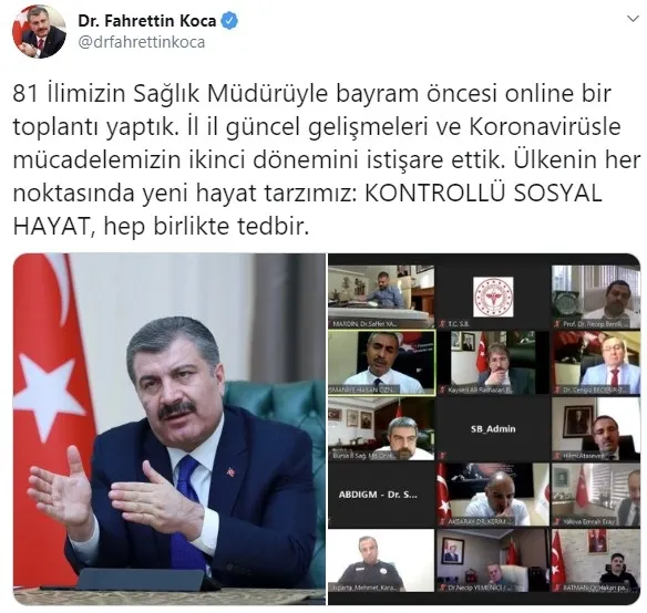 Sağlık Bakanı Fahrettin Koca, 81 il sağlık müdürüyle bayram öncesi online toplantı yaptı - 1