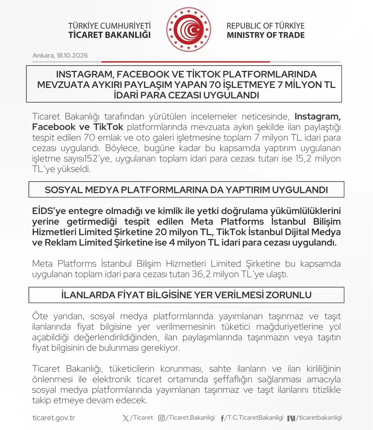 İlan denetimleri platformlara uzandı! Meta’ya 20 milyon, TikTok’a 4 milyon lira ceza - 3