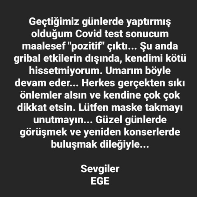 Ünlü şarkıcı Ege Kovid-19 testinin pozitif çıktığını duyurdu - 3