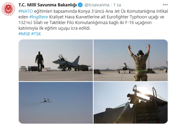 MSB açıkladı! İngiltere’ye ait Eurofighter Typhoon ile Türk F-16 uçakları birlikte ilk eğitim uçuşlarını yaptı