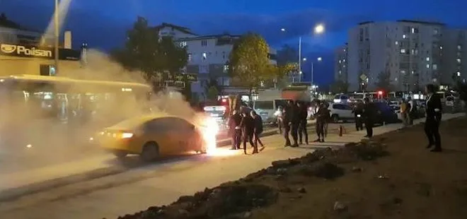 Sultanbeyli’de taksi alev alev yandı