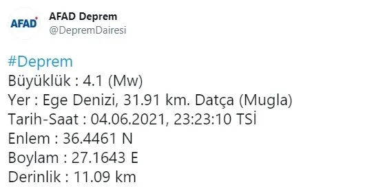 Son dakika: Muğla Datça'da korkutan deprem (2021 SON DEPREMLER) - 1