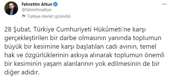 Son dakika: Fahrettin Altun’dan 28 Şubat darbedir açıklaması