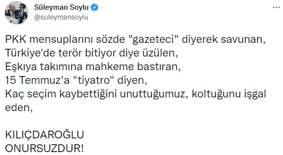 1667915826389.jpg İçişleri Bakanı Soylu'dan iftira siyaseti yapan CHP'li Kılıçdaroğlu'na sert tepki! Onursuz olan Kılıçdaroğlu'dur - 4