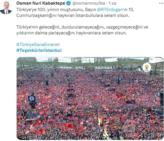 Başkan Recep Tayyip Erdoğan’dan “Teşekkürler İstanbul” mesajı! “Tweet altında paylaşalım…”