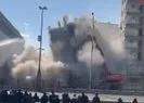 Riskli bina böyle yıkıldı