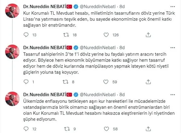Son dakika: Hazine ve Maliye Bakanı Nureddin Nebati’den Kur Korumalı TL Mevduat açıklaması