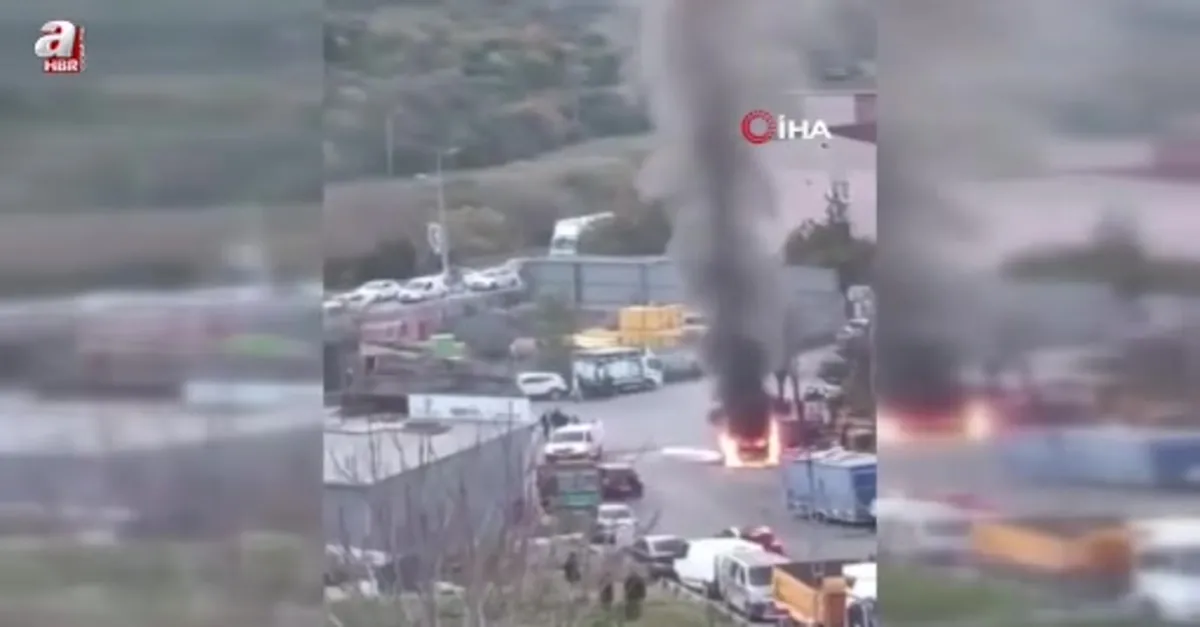 Hafif ticari araç alev alev yandı