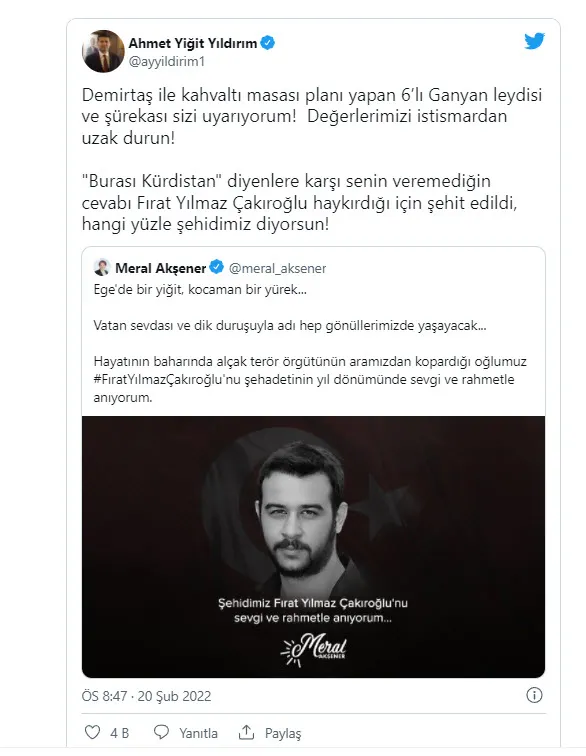 Son dakika: Ülkü Ocakları Başkanı'ndan Meral Akşener'e 'Fırat Yılmaz Çakıroğlu' tepkisi: Hangi yüzle şehidimiz diyorsun - 1