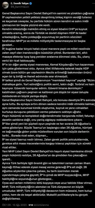 mhpden-iyi-partinin-yaniti-sonrasi-flas-aciklama-millet-faturayi-reddedenlere-cikarir-1691840430793.jpeg MHP'den İYİ Parti'nin yanıtı sonrası flaş açıklama: Millet faturayı reddedenlere çıkarır - 3
