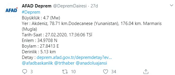 Son dakika: AFAD açıkladı Akdeniz'de korkutan deprem | Son depremler - 1