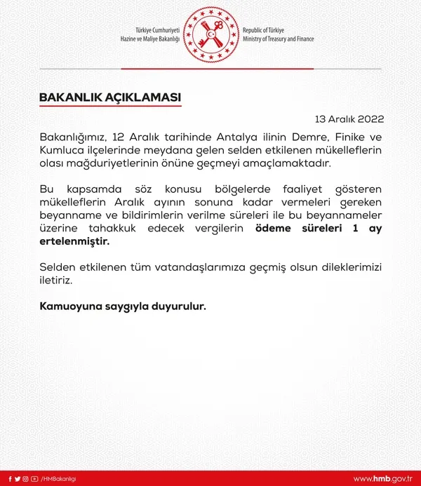 Son dakika | Bakanlıktan selin vurduğu Antalya'ya güzel haber! 1 ay ertelendi - 1