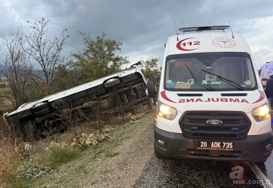 Denizli'de facia gibi kaza! Tur otobüsü şarampole yuvarlandı: 2 ölü 5 yaralı 5