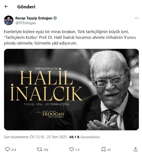 Başkan Erdoğan, vefatının 9. yılında Prof. Dr. Halil İnalcık'ı andı - 1
