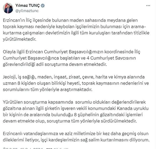 Erzincan’da zamanla yarış! Toprak kayması sonrası 9 işçi aranıyor! Bakan Bayraktar: Heyelan alanında 400 bin kamyonluk toprak kütlesi var