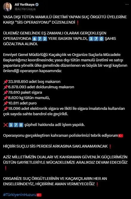 81 ilde düğmeye basıldı! Bakan Ali Yerlikaya duyurdu: 370 kişi gözaltında - 1