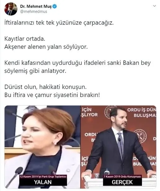 AK Parti'den Bakan Berat Albayrak'ın sözlerini çarpıtan Meral Akşener'e tepki - 1