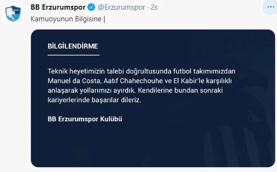 Erzurumspor 3 futbolcu ile yollarını ayırdı - 1
