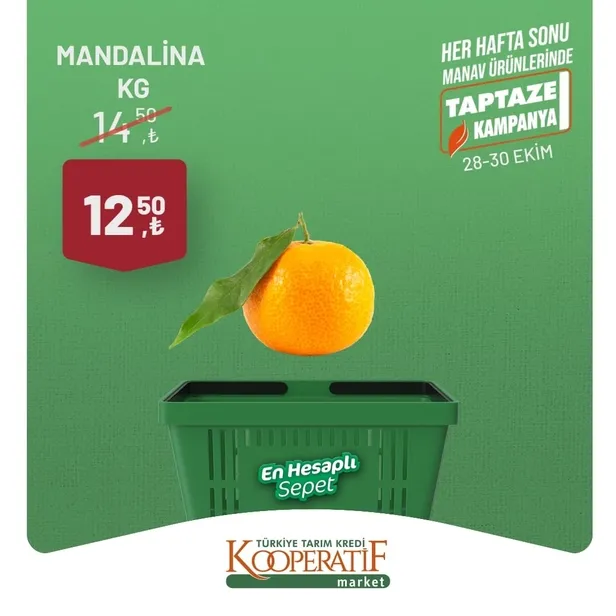 Tarım Kredi Market 30 Ekim indirim kataloğu! Kuru Soğan 5,90 TL, Salatalık 9,75 TL, Limon 10,90 TL, Yerli muz 28,90 TL, Mandalina 12,50 TL satışta…
