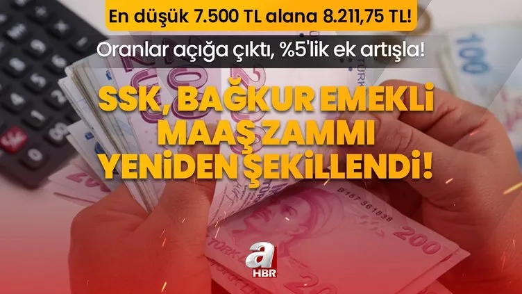 SSK, Bağkur emekli maaş zammı yeniden şekillendi! Oranlar açığa çıktı, %5'lik ek artışla! En düşük 7.500 TL alana 8.211,75 TL! SSK, Bağkur emekli maaş zammı yeniden şekillendi! Oranlar açığa çıktı, %5'lik ek artışla! En düşük 7.500 TL alana 8.211,75 TL!