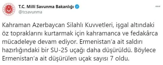 Son dakika: MSB duyurdu! Ermenistan'a ait SU-25 uçağı düşürüldü - 1