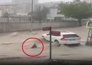 Ankara’da sel sonrası yürekleri ağza getiren an! Sel sürükledi vatandaş kurtardı