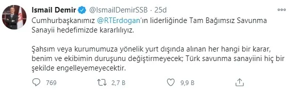 Savunma Sanayii Başkanı İsmail Demir’den ABD’ye yaptırım tepkisi