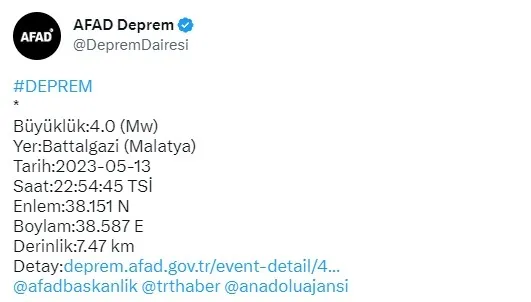 Malatya Battalgazi'de korkutan deprem! 2023 AFAD son depremler... - 2