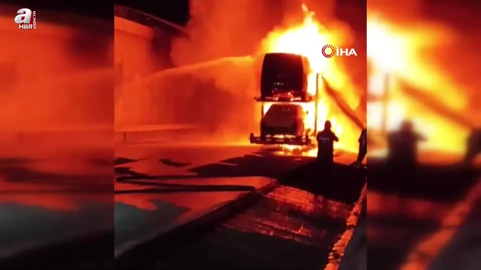 Sıfır araçlar alev alev yandı