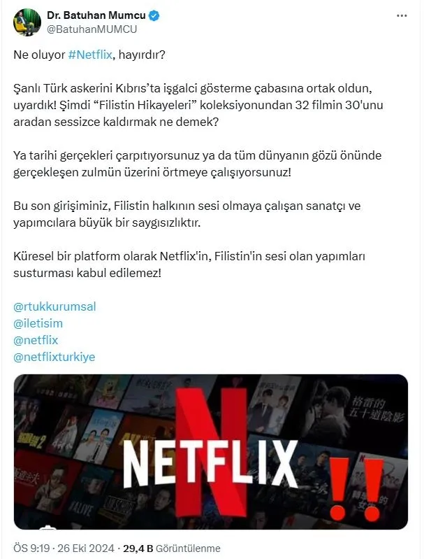 Filistin yapımı filmleri kaldıran Netflix’e tepkiler çığ gibi! Aboneliklerini iptal ettiler