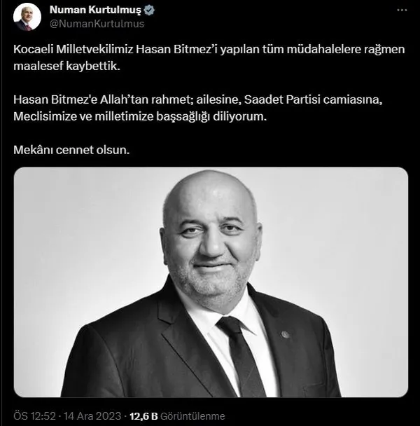 TBMM’de fenalaşmıştı! Saadet Partili vekil Hasan Bitmez hayatını kaybetti! Meclis’te veda töreni