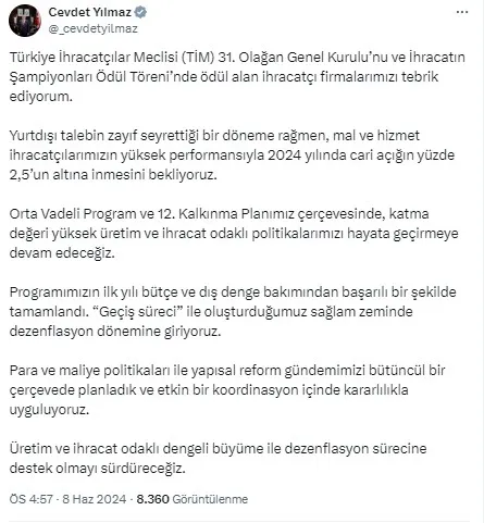 Cumhurbaşkanı Yardımcısı Yılmaz’dan dezenflasyon açıklaması: Sürece giriyoruz