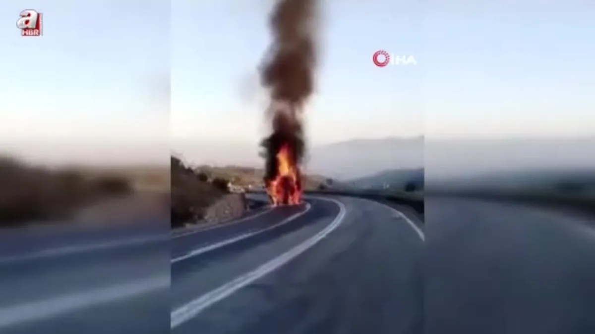 Seyir halindeki tır alev alev yandı